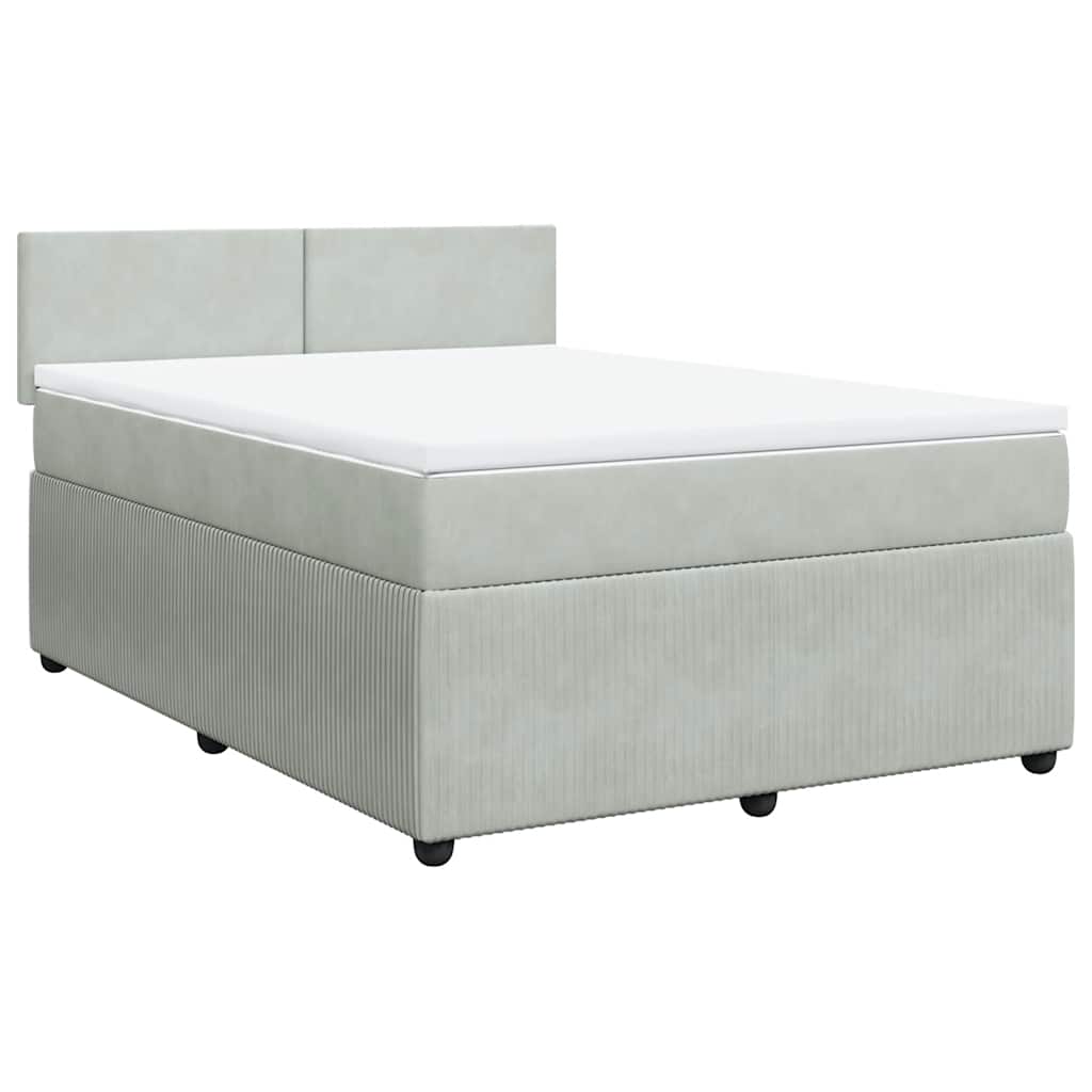 vidaXL Κρεβάτι Boxspring με Στρώμα Ανοιχτό Γκρι 140x190 εκ. Βελούδινο