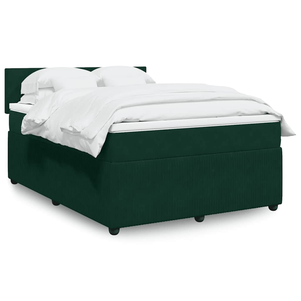 vidaXL Κρεβάτι Boxspring με Στρώμα Σκούρο Πράσινο 140x190εκ. Βελούδινο