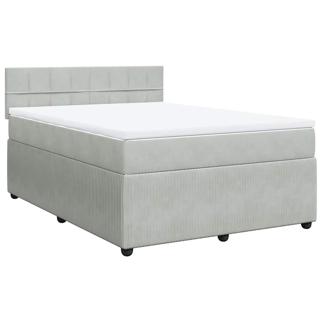 vidaXL Κρεβάτι Boxspring με Στρώμα Ανοιχτό Γκρι 140x190 εκ. Βελούδινο