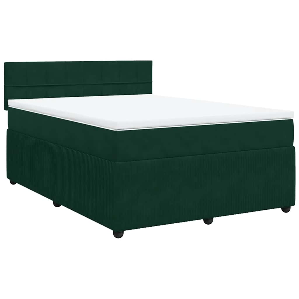 vidaXL Κρεβάτι Boxspring με Στρώμα Σκούρο Πράσινο 140x190εκ. Βελούδινο