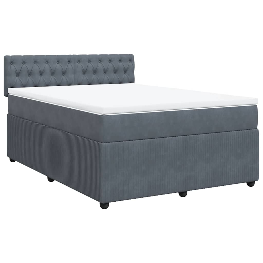 vidaXL Κρεβάτι Boxspring με Στρώμα Σκούρο Γκρι 140x190 εκ. Βελούδινο