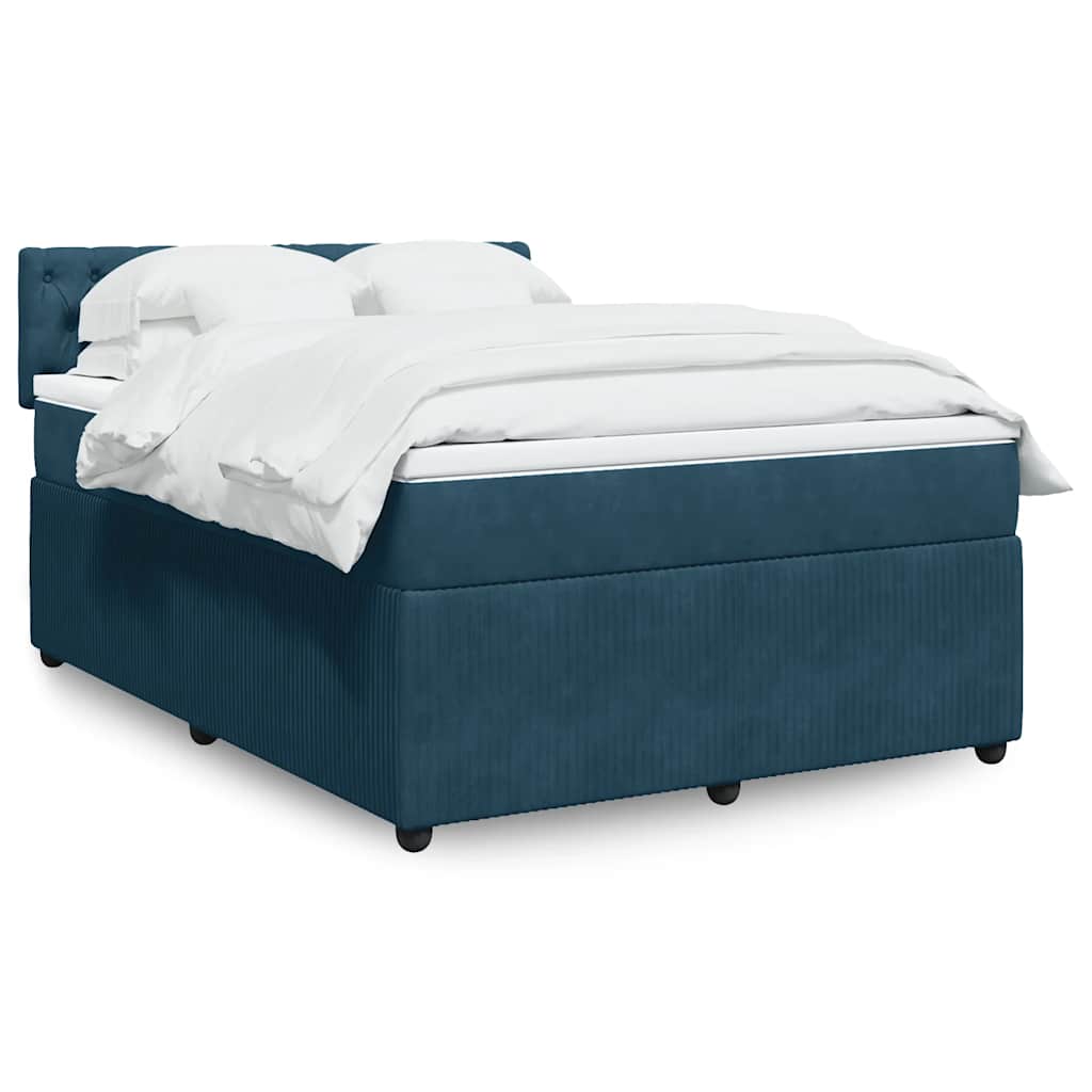 vidaXL Κρεβάτι Boxspring με Στρώμα Μπλε 140x190 εκ. Βελούδινο