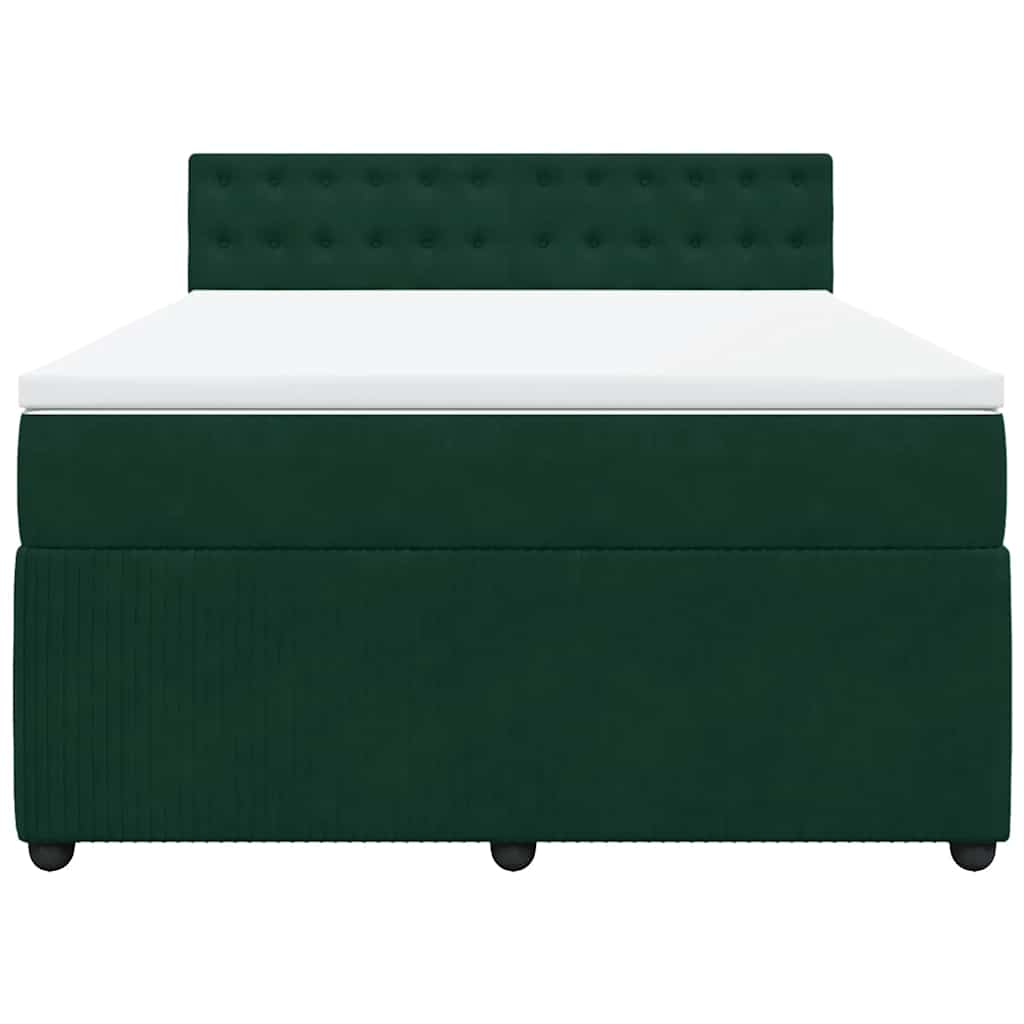 vidaXL Κρεβάτι Boxspring με Στρώμα Σκούρο Πράσινο 140x190εκ. Βελούδινο