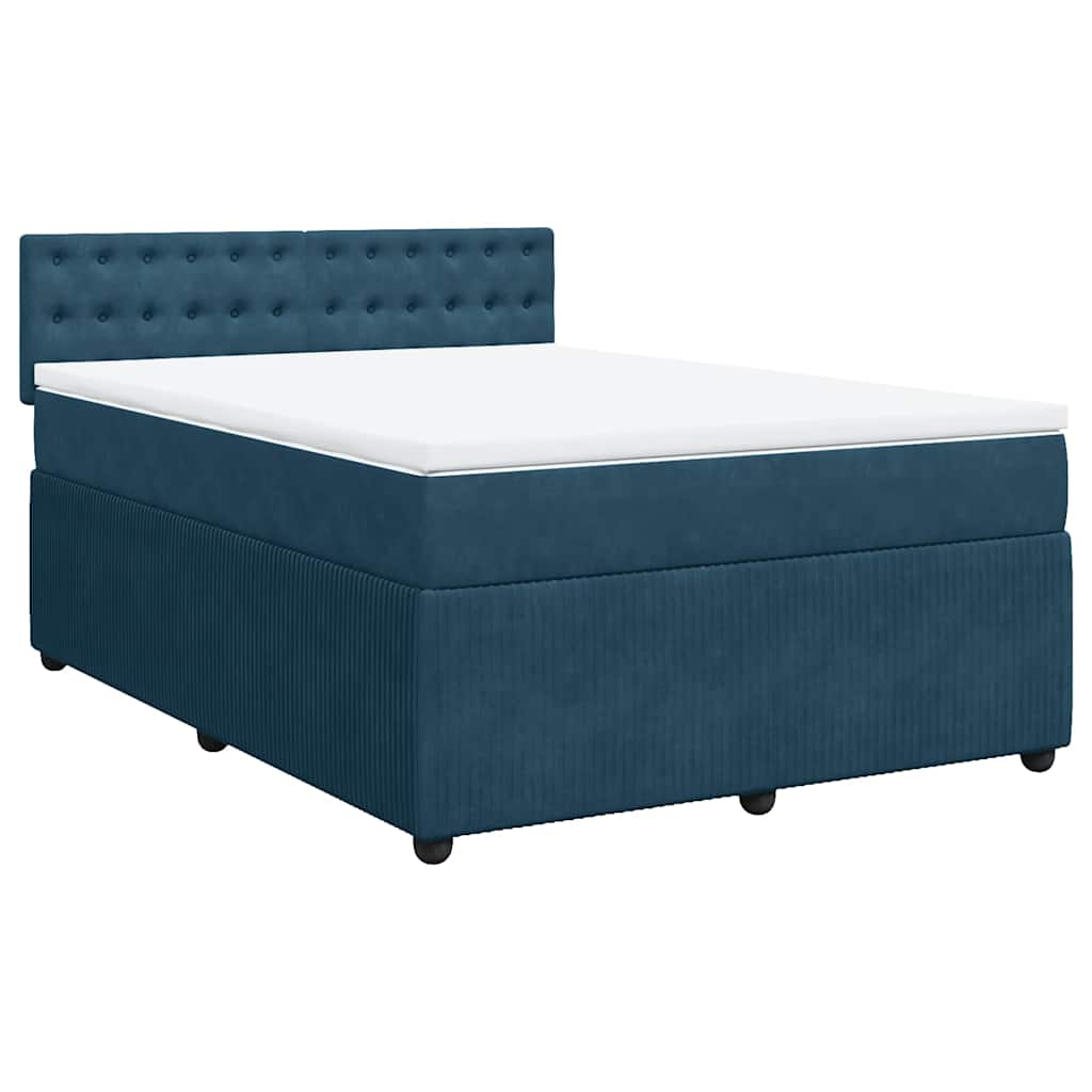 vidaXL Κρεβάτι Boxspring με Στρώμα Μπλε 140x190 εκ. Βελούδινο