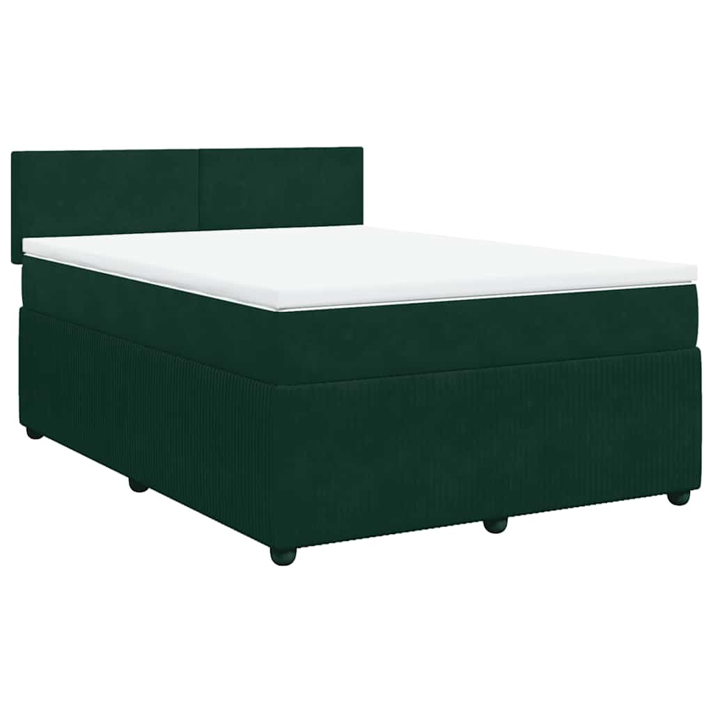 vidaXL Κρεβάτι Boxspring με Στρώμα Σκούρο Πράσινο 140x200εκ. Βελούδινο