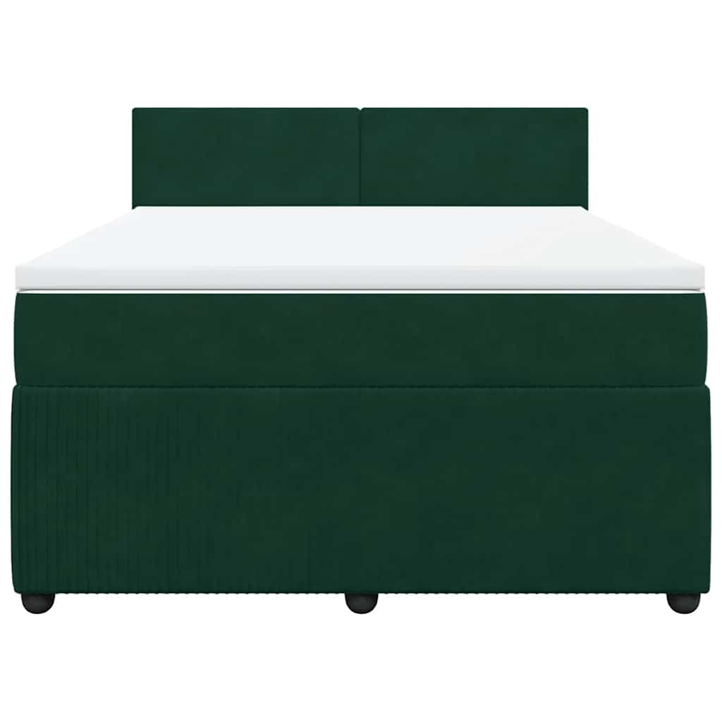 vidaXL Κρεβάτι Boxspring με Στρώμα Σκούρο Πράσινο 140x200εκ. Βελούδινο
