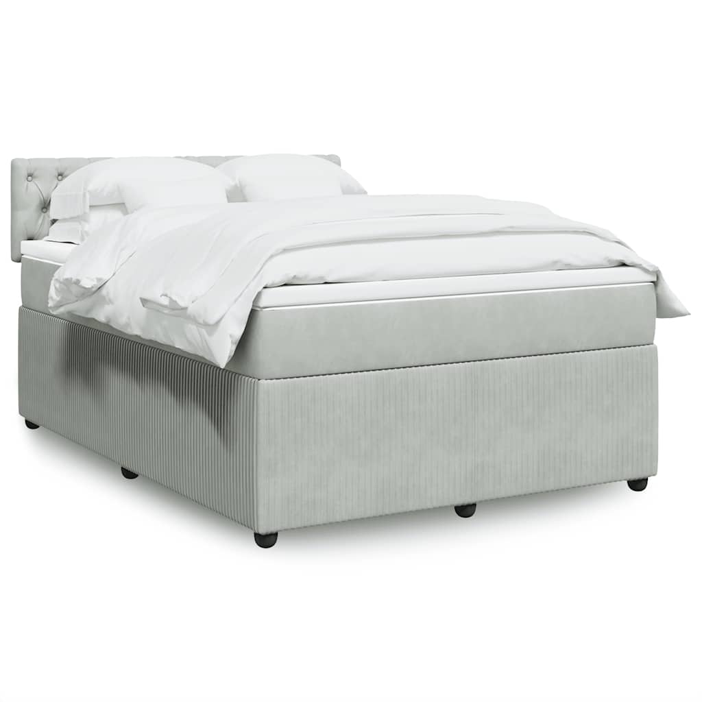 vidaXL Κρεβάτι Boxspring με Στρώμα Ανοιχτό Γκρι 140x200 εκ. Βελούδινο