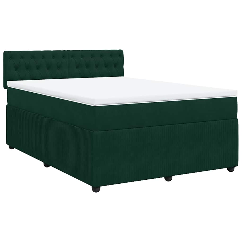 vidaXL Κρεβάτι Boxspring με Στρώμα Σκούρο Πράσινο 140x200εκ. Βελούδινο
