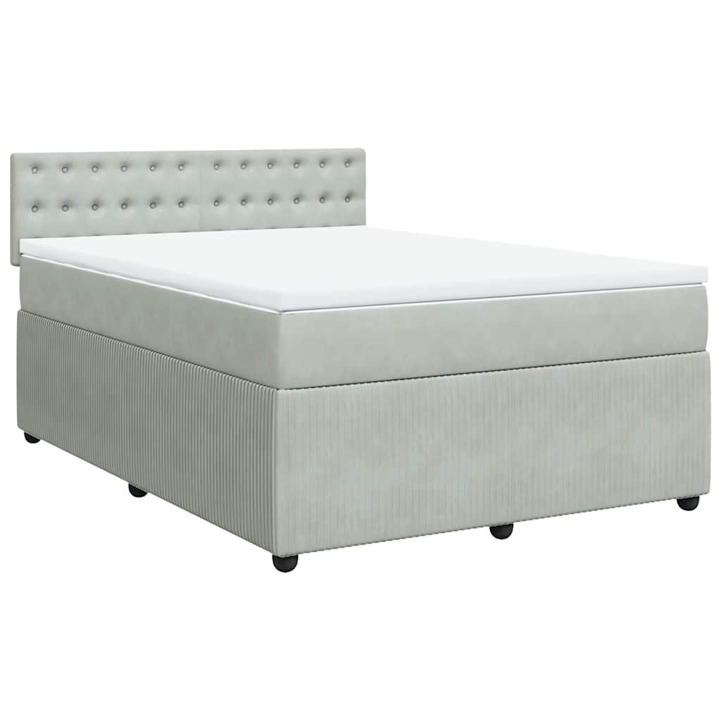 vidaXL Κρεβάτι Boxspring με Στρώμα Ανοιχτό Γκρι 140x200 εκ. Βελούδινο