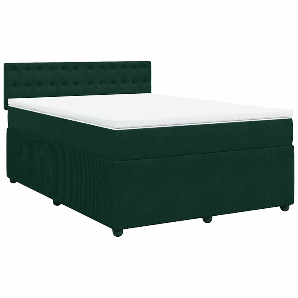 vidaXL Κρεβάτι Boxspring με Στρώμα Σκούρο Πράσινο 140x200εκ. Βελούδινο