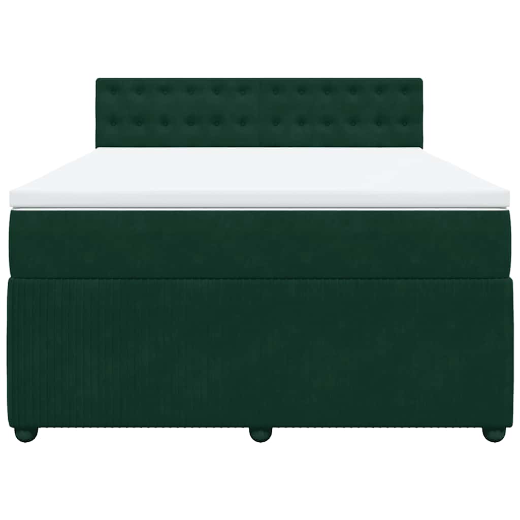 vidaXL Κρεβάτι Boxspring με Στρώμα Σκούρο Πράσινο 140x200εκ. Βελούδινο