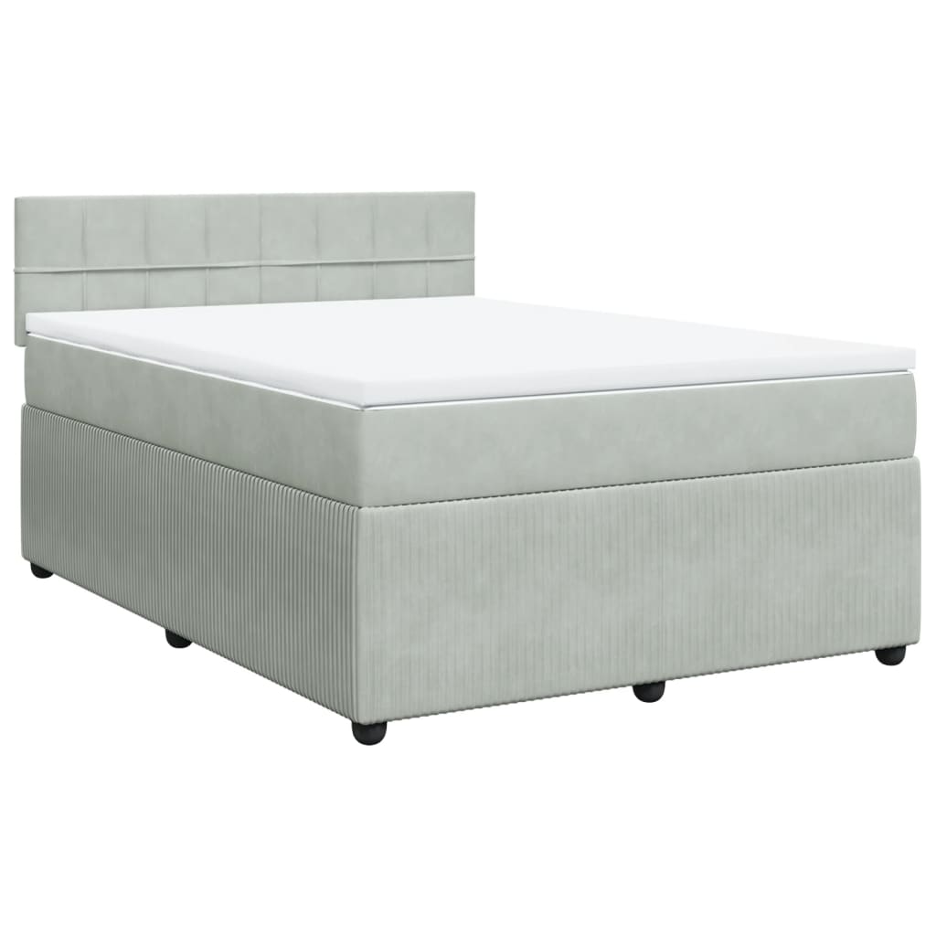 vidaXL Κρεβάτι Boxspring με Στρώμα Ανοιχτό Γκρι 160x200 εκ. Βελούδινο