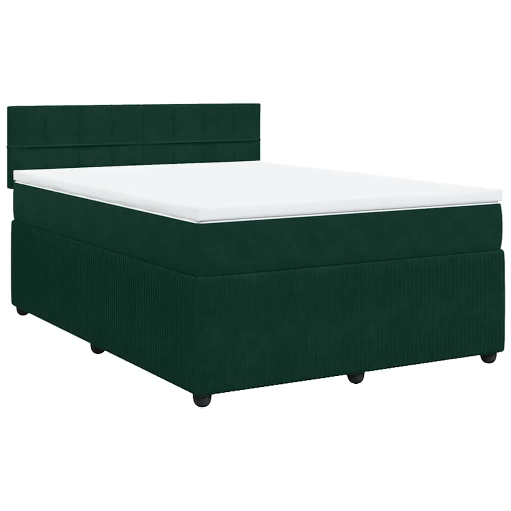 vidaXL Κρεβάτι Boxspring με Στρώμα Σκούρο Πράσινο 160x200εκ. Βελούδινο