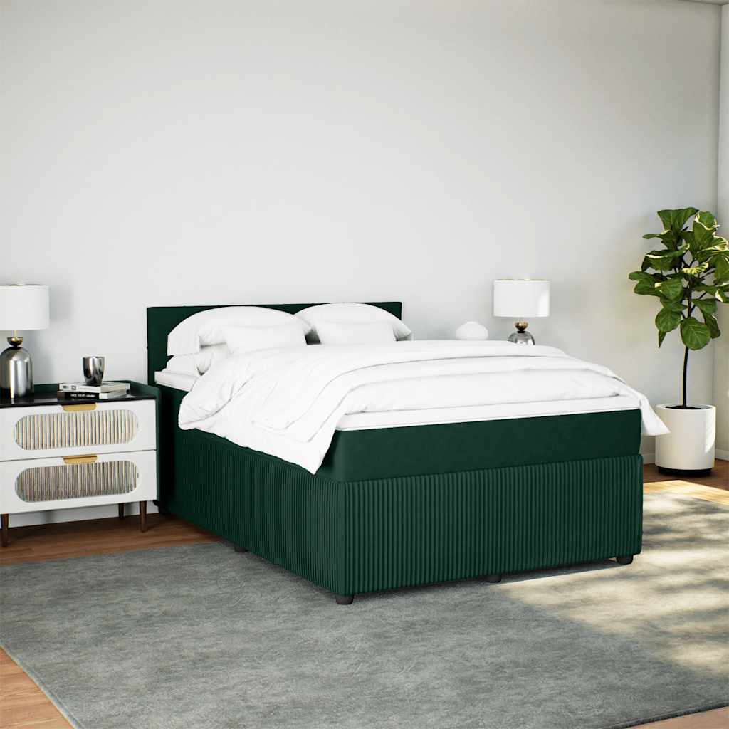 vidaXL Κρεβάτι Boxspring με Στρώμα Σκούρο Πράσινο 160x200εκ. Βελούδινο