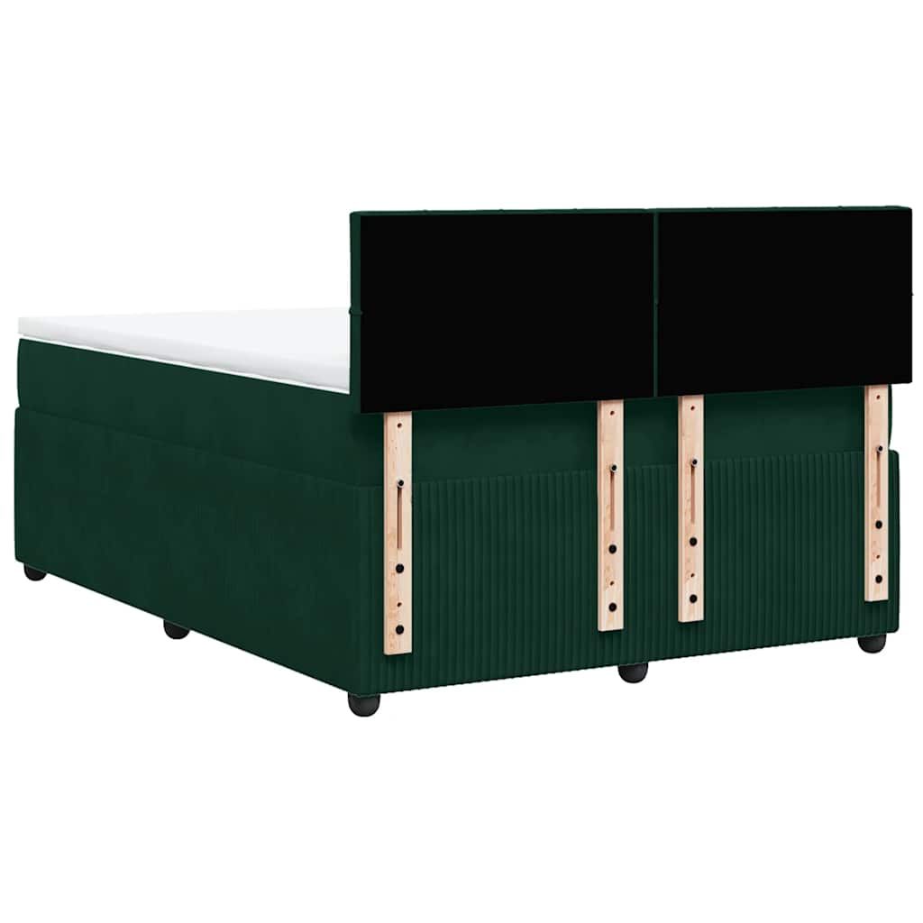 vidaXL Κρεβάτι Boxspring με Στρώμα Σκούρο Πράσινο 160x200εκ. Βελούδινο