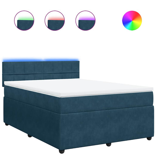 vidaXL Κρεβάτι Boxspring με Στρώμα Μπλε 160x200 εκ. Βελούδινο