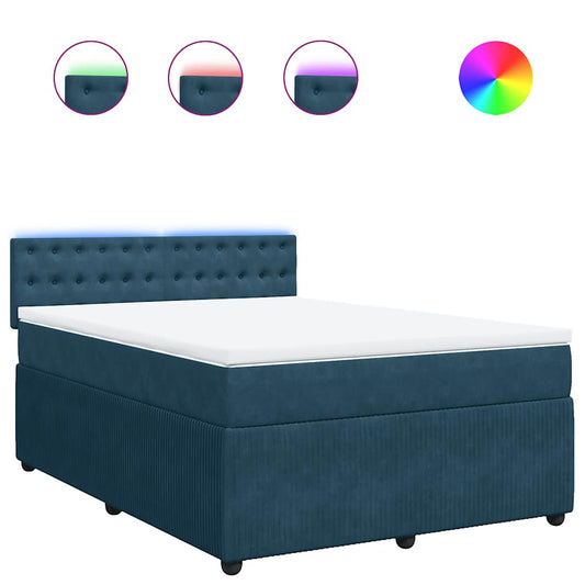 vidaXL Κρεβάτι Boxspring με Στρώμα Μπλε 160x200 εκ. Βελούδινο