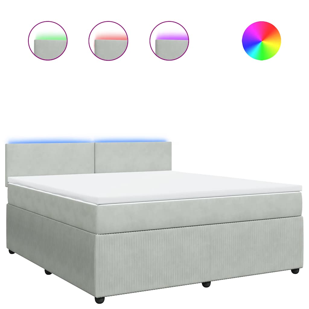 vidaXL Κρεβάτι Boxspring με Στρώμα Ανοιχτό Γκρι 180x200 εκ. Βελούδινο
