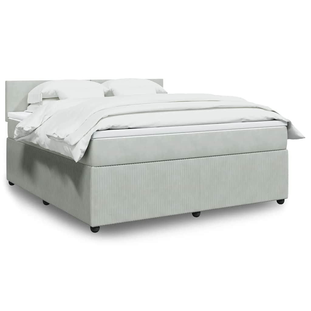 vidaXL Κρεβάτι Boxspring με Στρώμα Ανοιχτό Γκρι 180x200 εκ. Βελούδινο