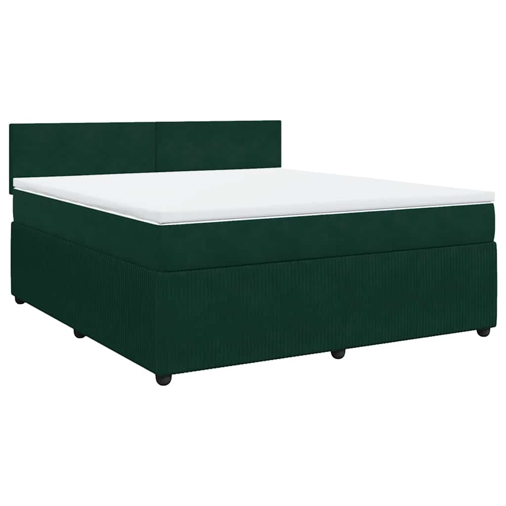 vidaXL Κρεβάτι Boxspring με Στρώμα Σκούρο Πράσινο 180x200εκ. Βελούδινο