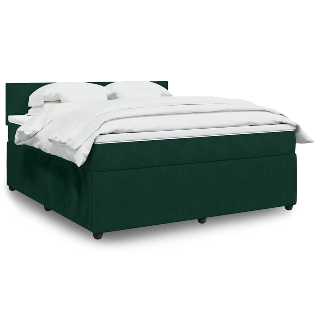 vidaXL Κρεβάτι Boxspring με Στρώμα Σκούρο Πράσινο 180x200εκ. Βελούδινο