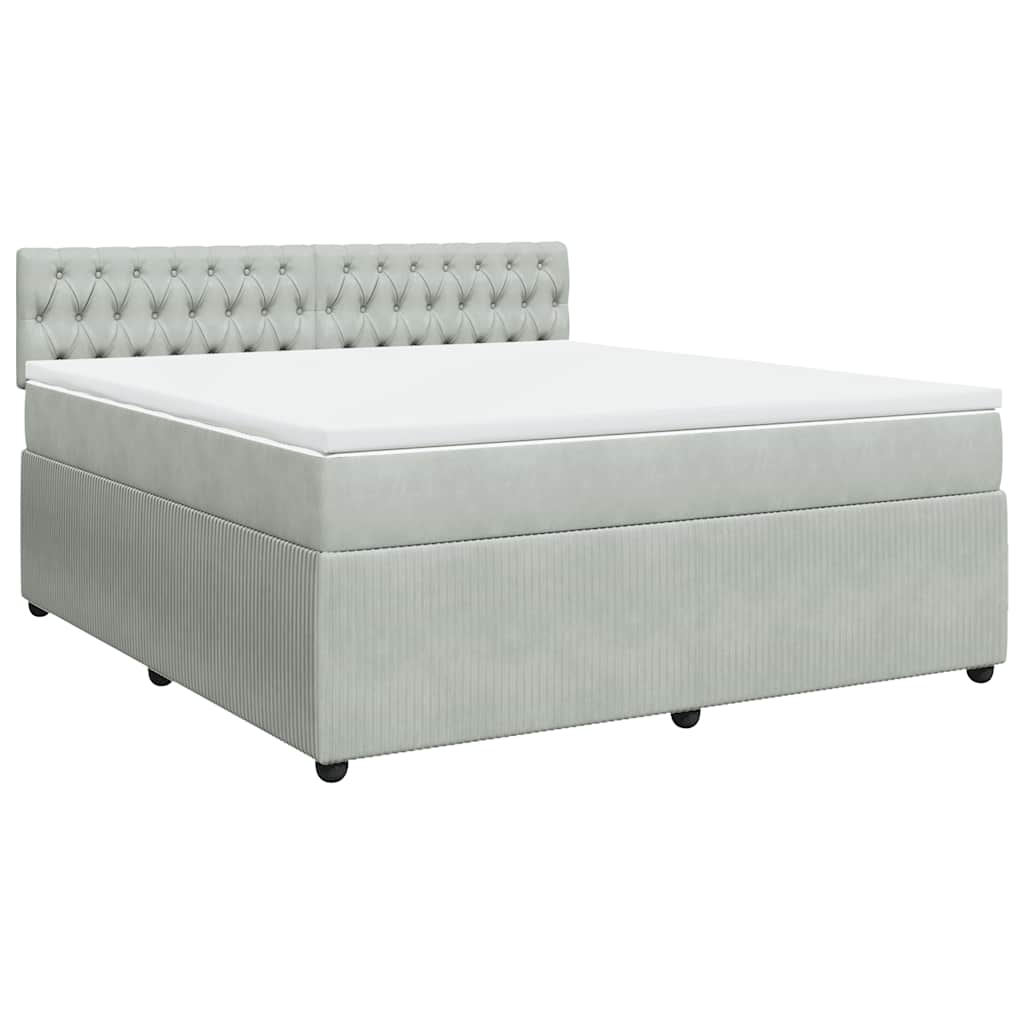 vidaXL Κρεβάτι Boxspring με Στρώμα Ανοιχτό Γκρι 180x200 εκ. Βελούδινο