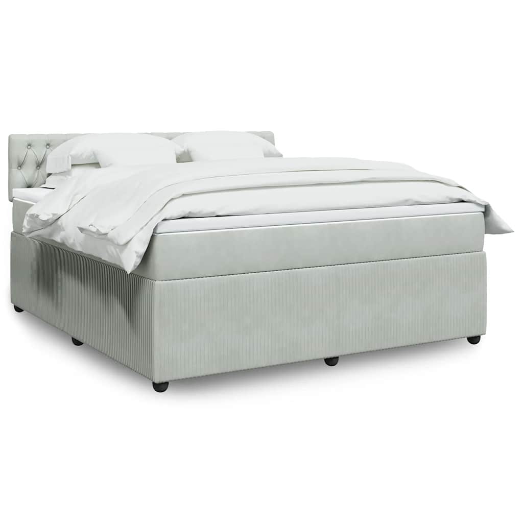 vidaXL Κρεβάτι Boxspring με Στρώμα Ανοιχτό Γκρι 180x200 εκ. Βελούδινο