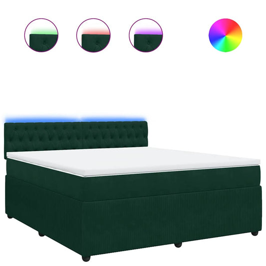 vidaXL Κρεβάτι Boxspring με Στρώμα Σκούρο Πράσινο 180x200εκ. Βελούδινο