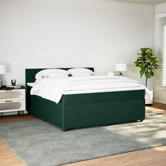 vidaXL Κρεβάτι Boxspring με Στρώμα Σκούρο Πράσινο 180x200εκ. Βελούδινο