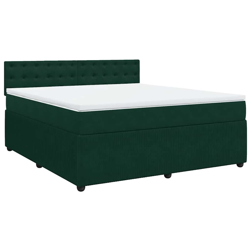 vidaXL Κρεβάτι Boxspring με Στρώμα Σκούρο Πράσινο 180x200εκ. Βελούδινο