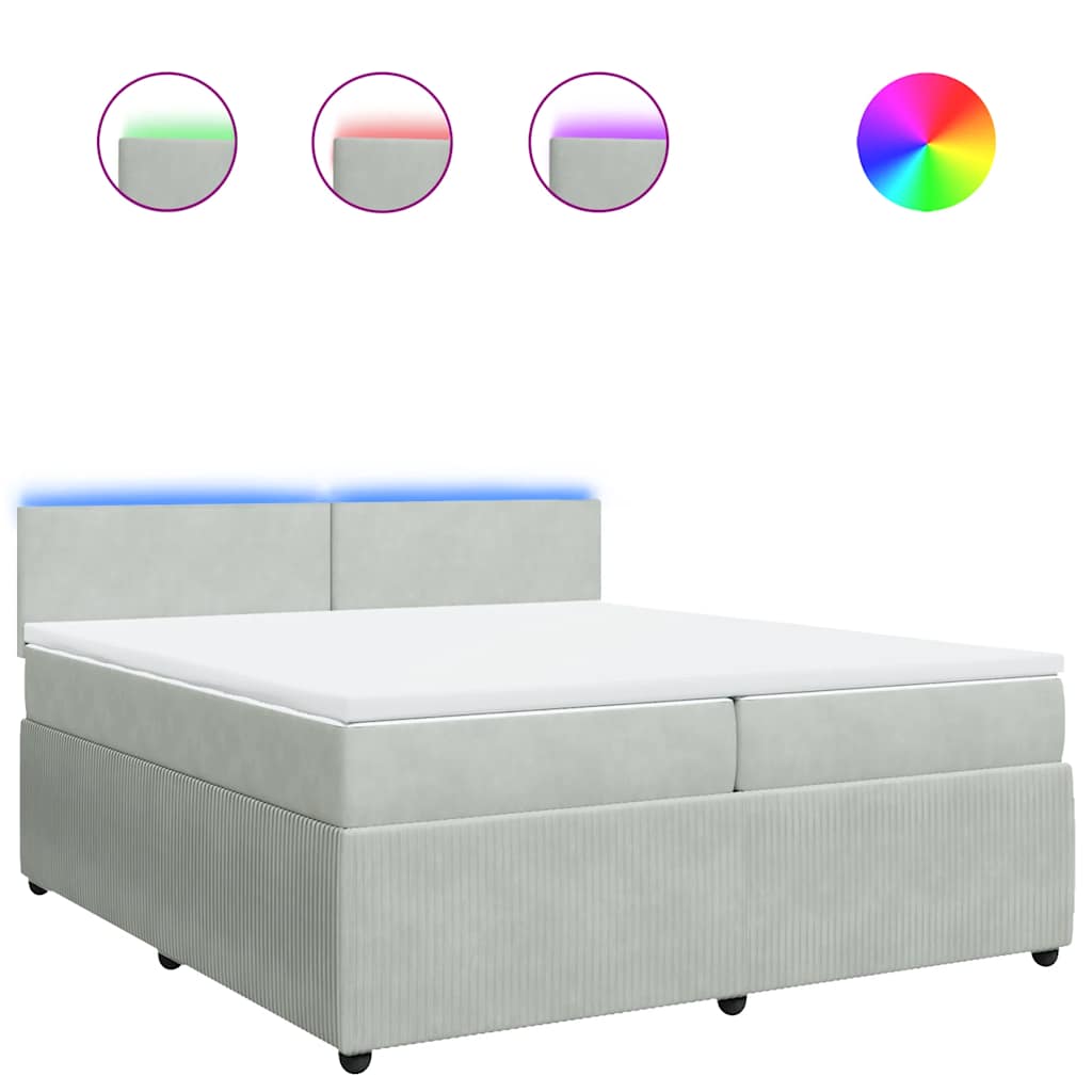 vidaXL Κρεβάτι Boxspring με Στρώμα Ανοιχτό Γκρι 200x200 εκ. Βελούδινο