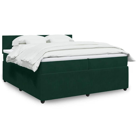 vidaXL Κρεβάτι Boxspring με Στρώμα Σκούρο Πράσινο 200x200εκ. Βελούδινο