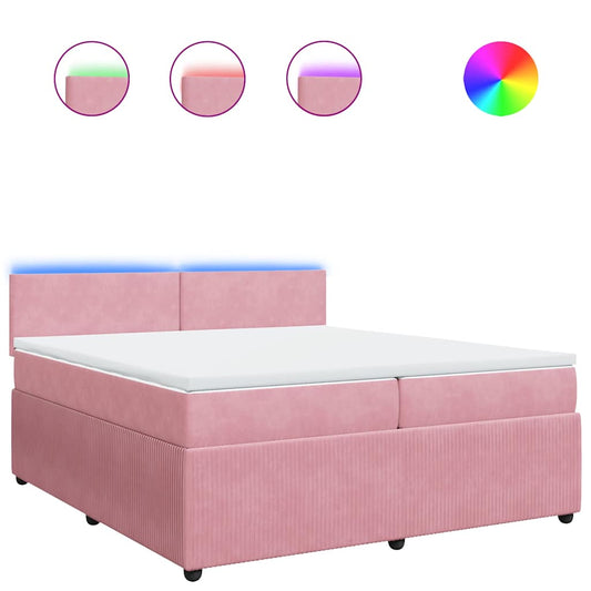 vidaXL Κρεβάτι Boxspring με Στρώμα Ροζ 200x200 εκ. Βελούδινο