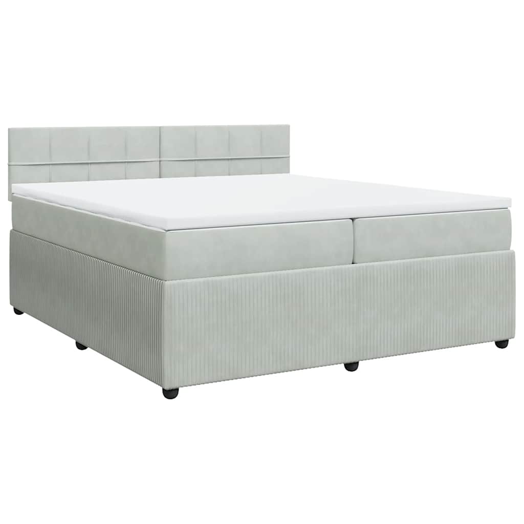 vidaXL Κρεβάτι Boxspring με Στρώμα Ανοιχτό Γκρι 200x200 εκ. Βελούδινο