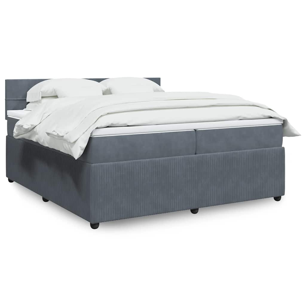 vidaXL Κρεβάτι Boxspring με Στρώμα Σκούρο Γκρι 200x200 εκ. Βελούδινο