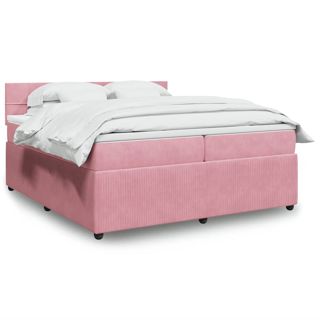 vidaXL Κρεβάτι Boxspring με Στρώμα Ροζ 200x200 εκ. Βελούδινο