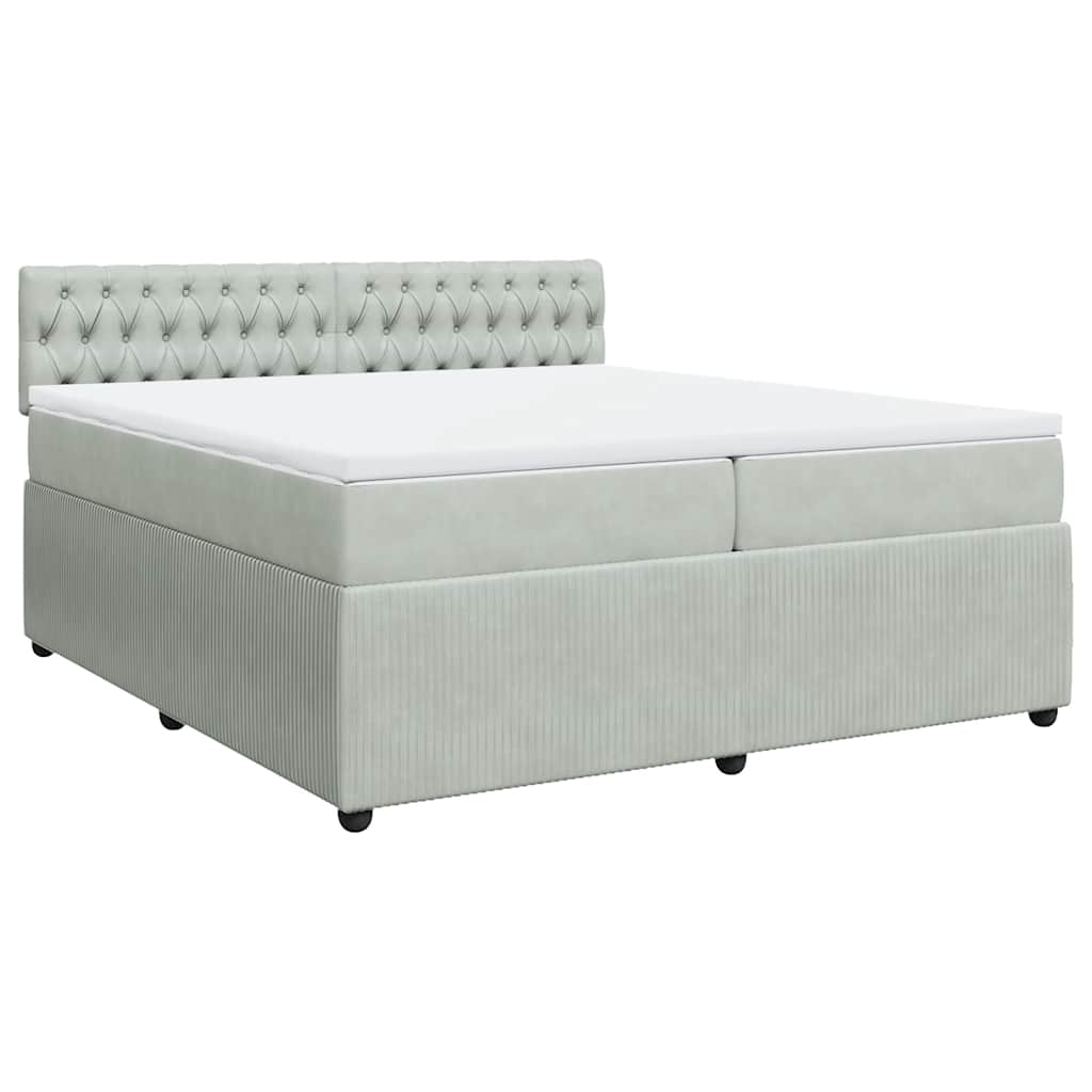 vidaXL Κρεβάτι Boxspring με Στρώμα Ανοιχτό Γκρι 200x200 εκ. Βελούδινο