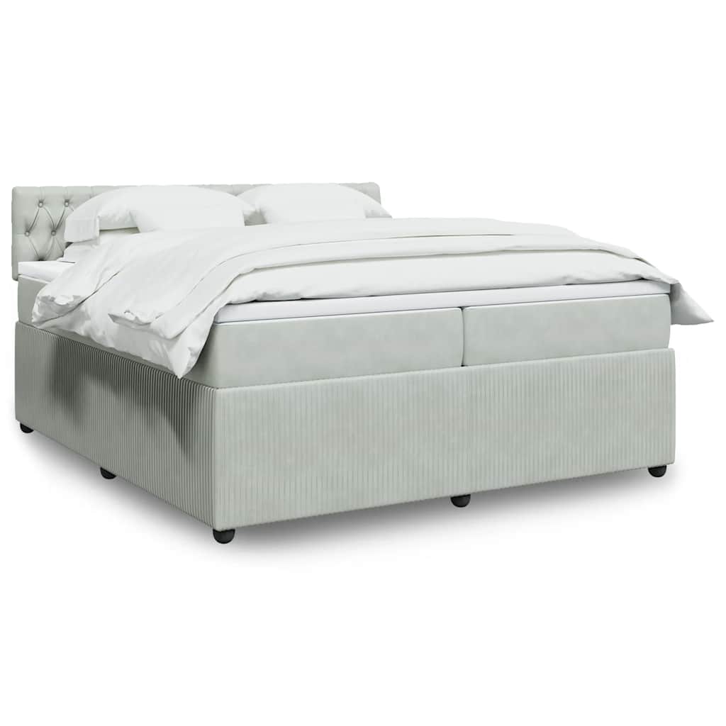 vidaXL Κρεβάτι Boxspring με Στρώμα Ανοιχτό Γκρι 200x200 εκ. Βελούδινο