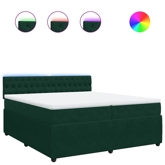 vidaXL Κρεβάτι Boxspring με Στρώμα Σκούρο Πράσινο 200x200εκ. Βελούδινο