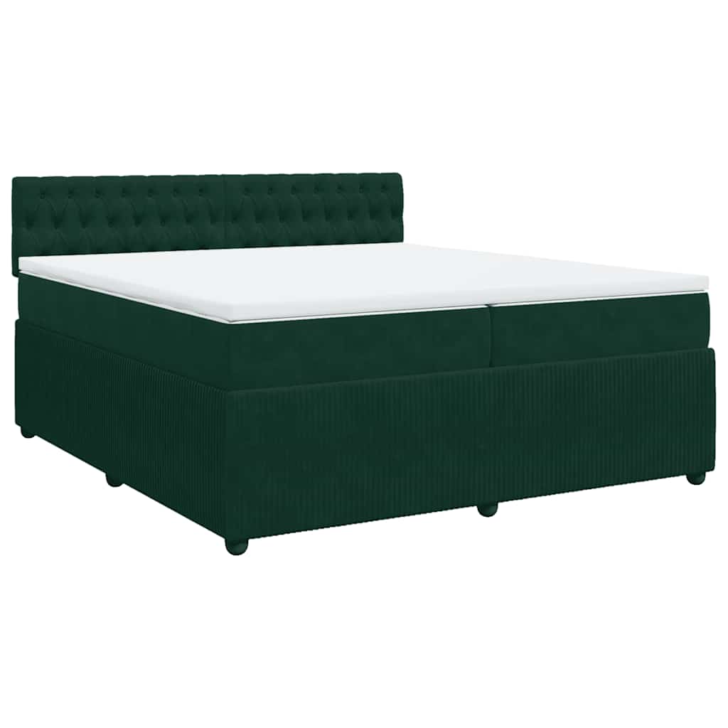 vidaXL Κρεβάτι Boxspring με Στρώμα Σκούρο Πράσινο 200x200εκ. Βελούδινο