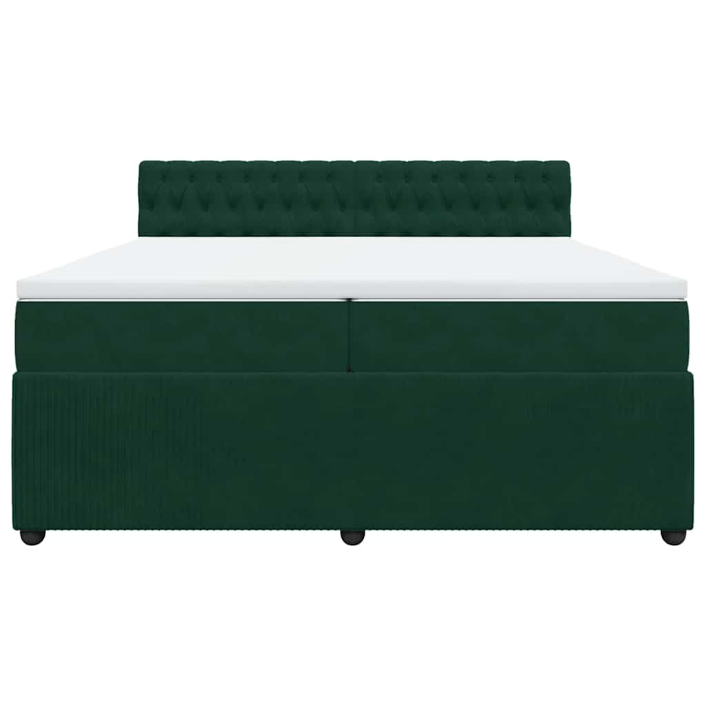vidaXL Κρεβάτι Boxspring με Στρώμα Σκούρο Πράσινο 200x200εκ. Βελούδινο