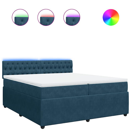 vidaXL Κρεβάτι Boxspring με Στρώμα Μπλε 200x200 εκ. Βελούδινο