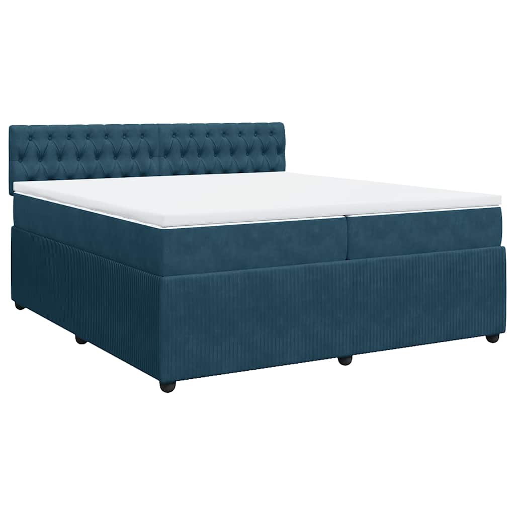 vidaXL Κρεβάτι Boxspring με Στρώμα Μπλε 200x200 εκ. Βελούδινο