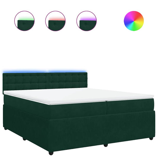 vidaXL Κρεβάτι Boxspring με Στρώμα Σκούρο Πράσινο 200x200εκ. Βελούδινο