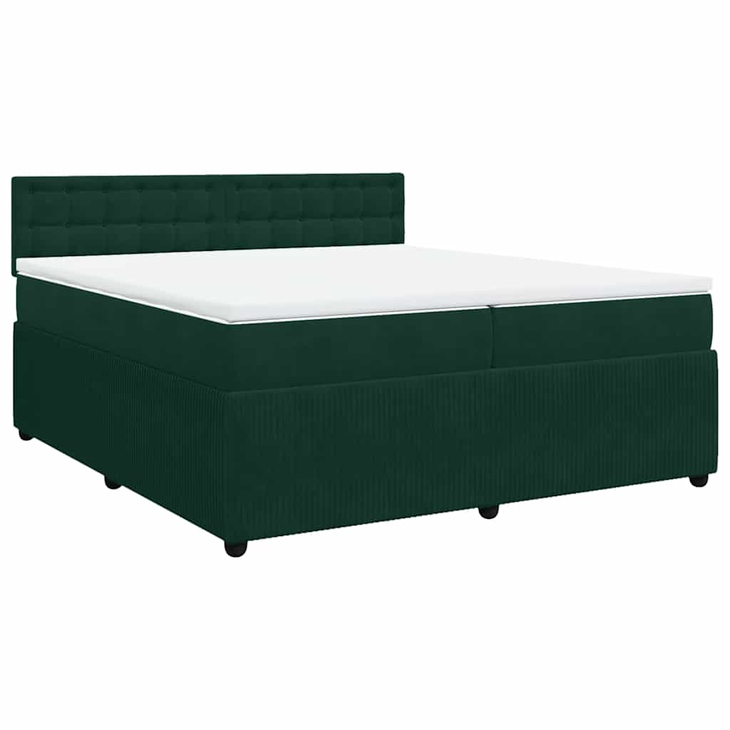 vidaXL Κρεβάτι Boxspring με Στρώμα Σκούρο Πράσινο 200x200εκ. Βελούδινο