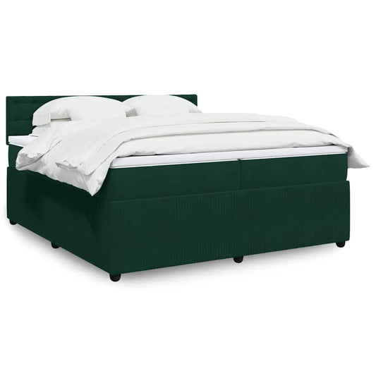 vidaXL Κρεβάτι Boxspring με Στρώμα Σκούρο Πράσινο 200x200εκ. Βελούδινο