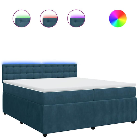 vidaXL Κρεβάτι Boxspring με Στρώμα Μπλε 200x200 εκ. Βελούδινο