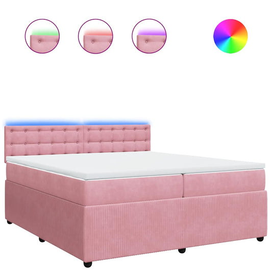 vidaXL Κρεβάτι Boxspring με Στρώμα Ροζ 200x200 εκ. Βελούδινο