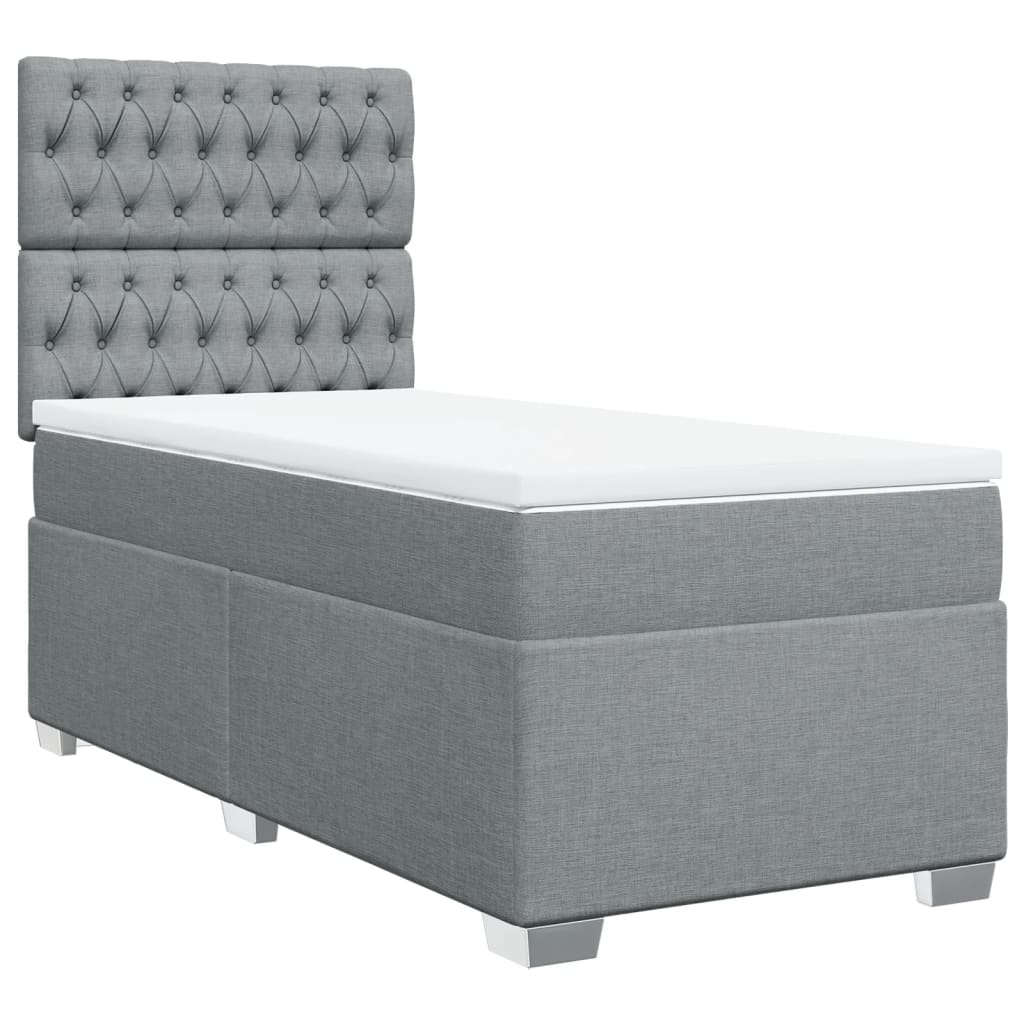 vidaXL Κρεβάτι Boxspring με Στρώμα Ανοιχτό Γκρι 90x190 εκ. Υφασμάτινο