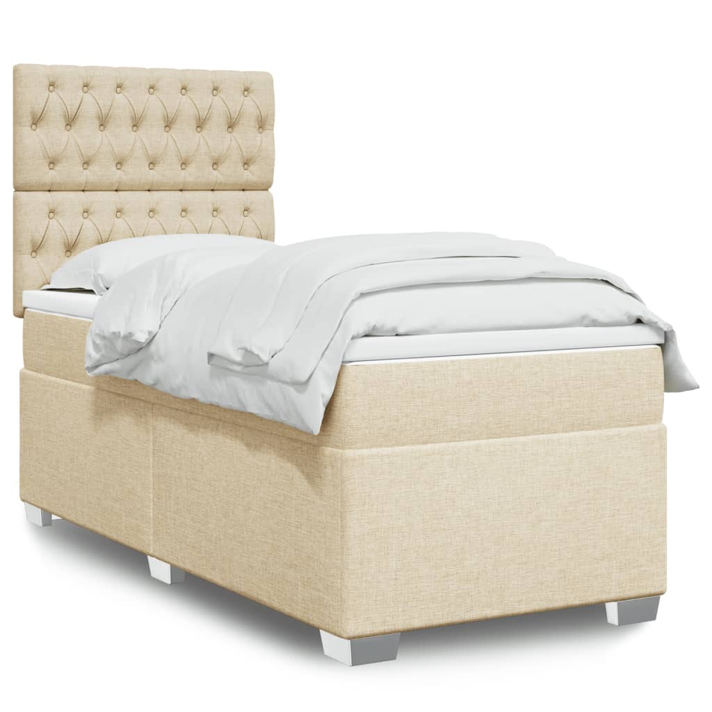 vidaXL Κρεβάτι Boxspring με Στρώμα Κρεμ 90x190 εκ.Υφασμάτινο